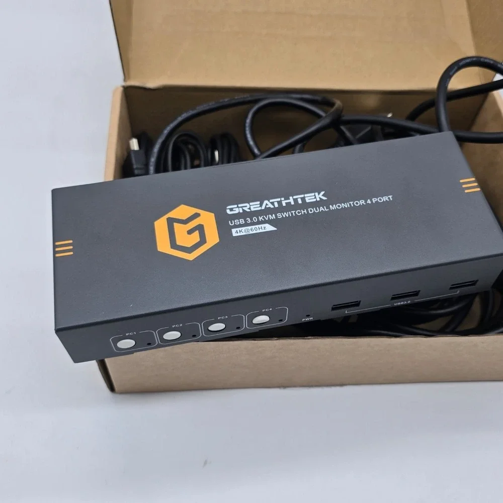 GREATHTEK 4K@60Hz KVM Switch 4 Port Dual Monitor HDMI 3 USB 3.0 7415H2-0513